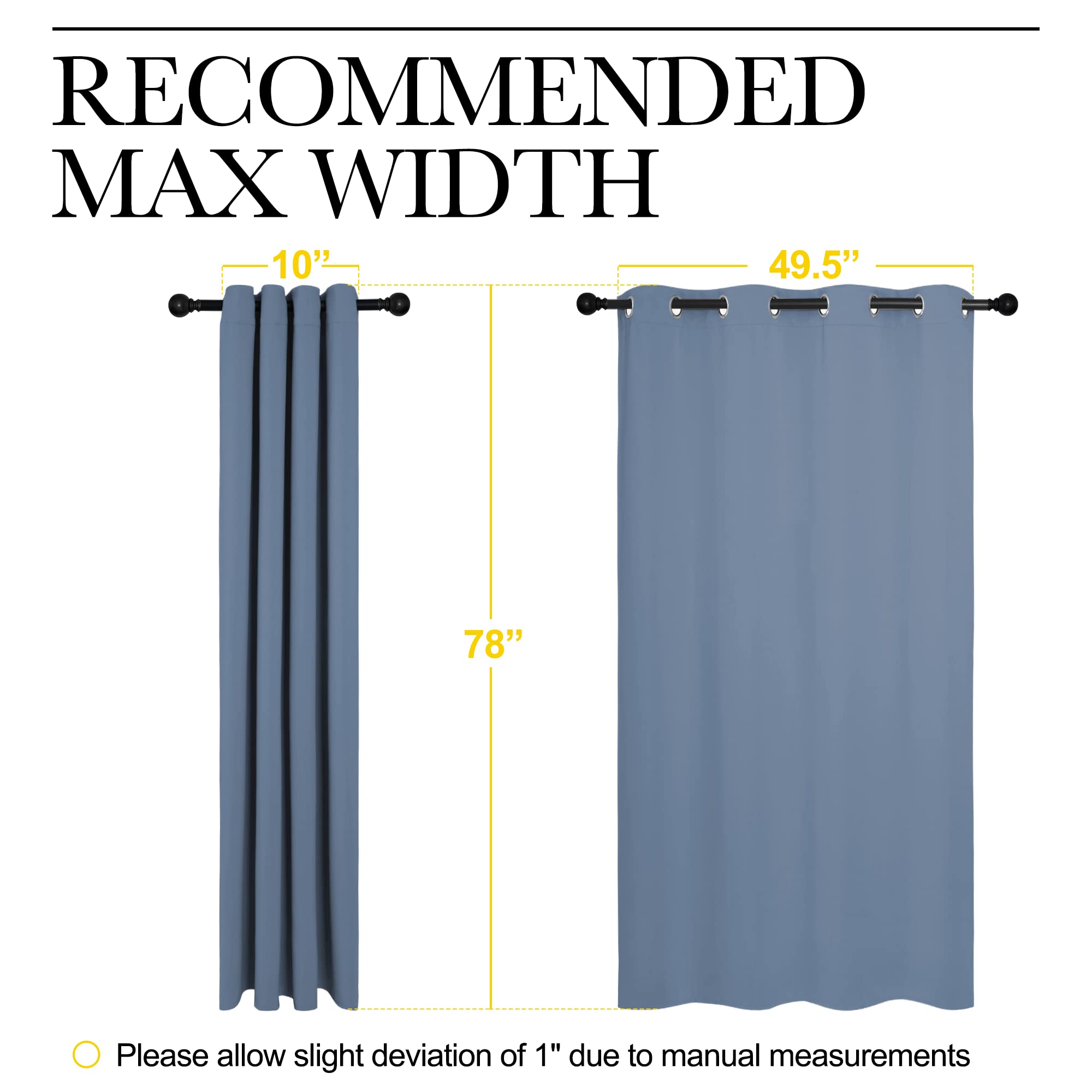 NICETOWN Stone Blue Room Darkening Curtain Panels 78" Length for Bedroom Living Room, Thermal Insulated Blackout Draperies for Home Decoration, Total Privacy (55" Width, 2 Pieces)