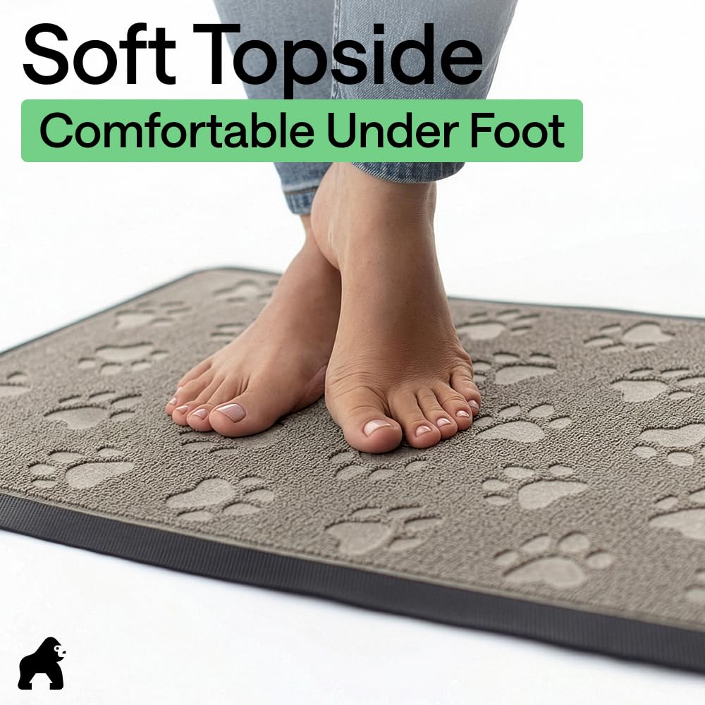 GORILLA GRIP 100% Waterproof All-Season WeatherMAX Doormat 35x23, US Designed Natural Rubber, Stain and Fade Resistant, Low Profile Indoor Outdoor Door Mats, Easy Clean Patio Mat, Tan Pawprints