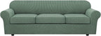 H.VERSAILTEX 4 Piece Stretch Sofa Covers for 3 Cushion Couch Covers for Living Room Furniture Slipcovers (Base Cover Plus 3 Seat Cushion Covers) Thicker Jacquard Fabric (Large Sofa, Loden Frost)