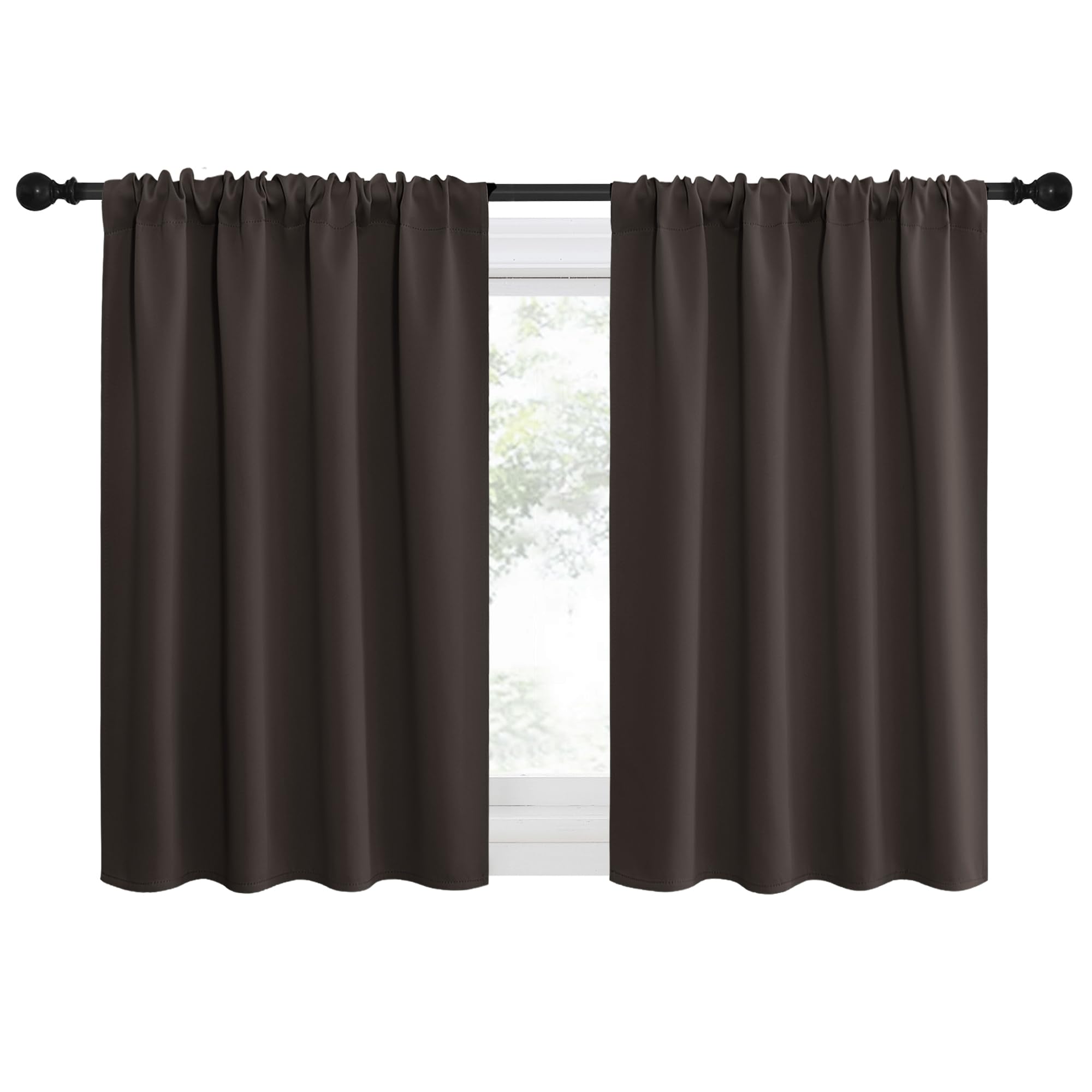 NICETOWN 2 Panels Blackout Curtains, Rod Pocket Thermal Insulated Drapes for Kitchen, Heavy Duty Small Window Treatment for Dorm Room, Studio Apartment, Basement (Toffee Brown, W42 x L30)