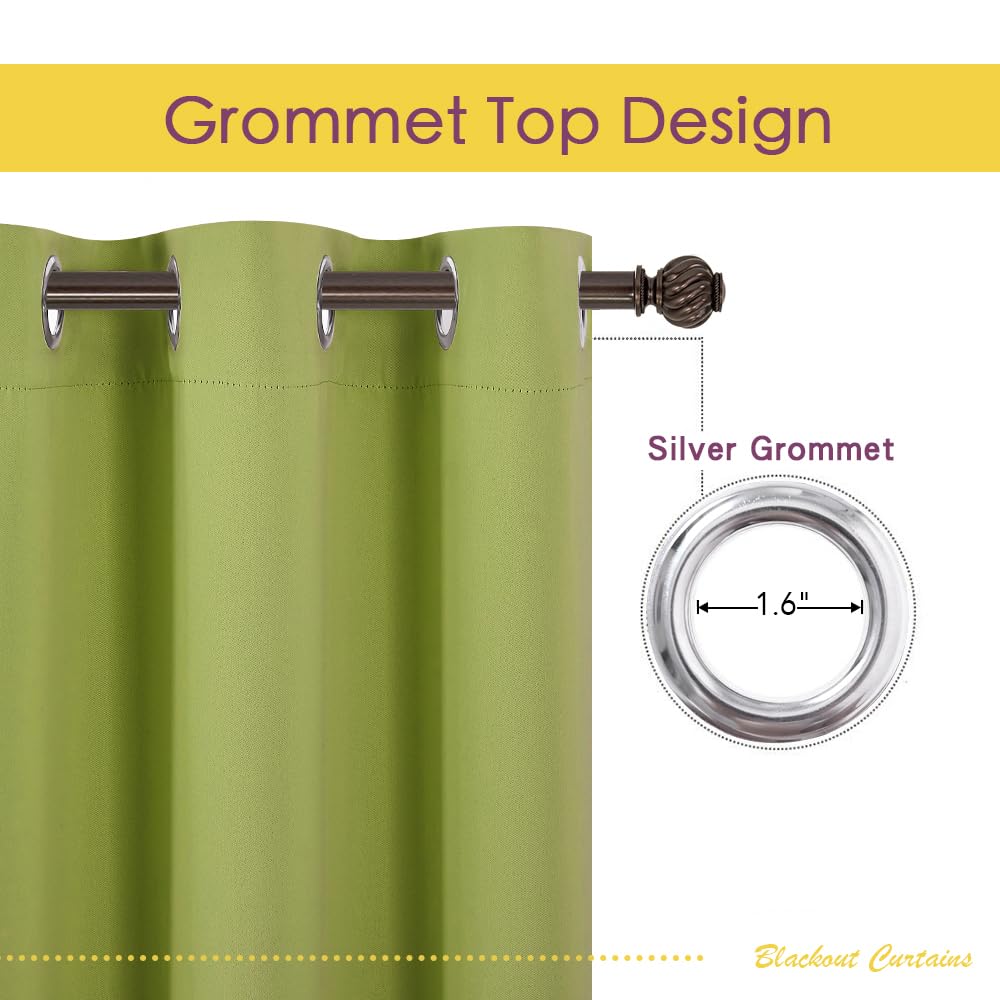 NICETOWN Blackout Curtain Panels for Bedroom, 2 Panels, Fresh Green, W42 x L40-inch, Thermal Insulated Grommet Top Blackout Draperies and Drapes for Basement