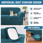 H.VERSAILTEX Modern Velvet Plush 4 Piece High Stretch Sofa Slipcover Sofa Cover Furniture Protector Form Fit Luxury Thick Velvet Sofa Cover for 3 Cushion Couch Width Up to 90 Inch (Sofa,Peacock Blue)
