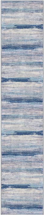 KOZYFLY Modern Abstract Kitchen Runner Rug, 2x10 Washable Rug Runner Non-Slip Soft Striped Hallway Runner Rugs, Blue/Grey/Beige Print Carpet Runner for Entryway Bathroom Laundry Room Foyer