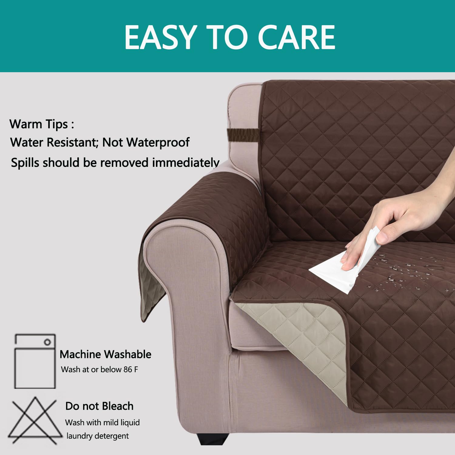 U-NICE HOME Loveseat Sofa Cover for 2 Cushion Couch, Coffee/Beige