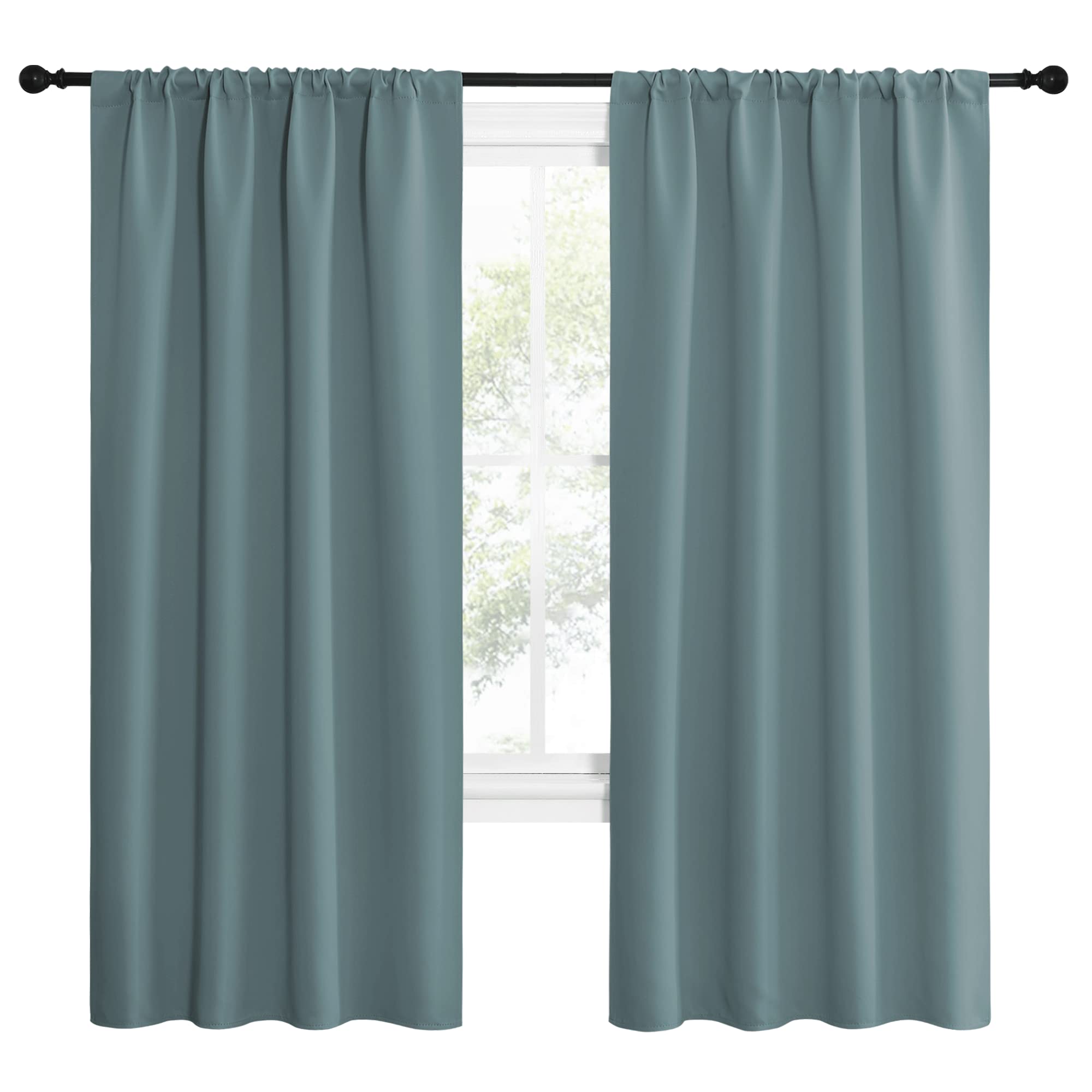 NICETOWN Greyish Blue Blackout Curtains Panels for Window, Thermal Insulated Rod Pocket Blackout Drapes/Draperies for Living Room (2 Panels, W42 x L72 inches)