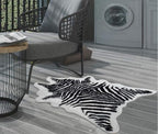 Zebra Print Rug Faux Animal Cowhide Skin Area Rug Leather Carpet Mat Small Size for Home Office Livingroom 3.1' x 3.6'