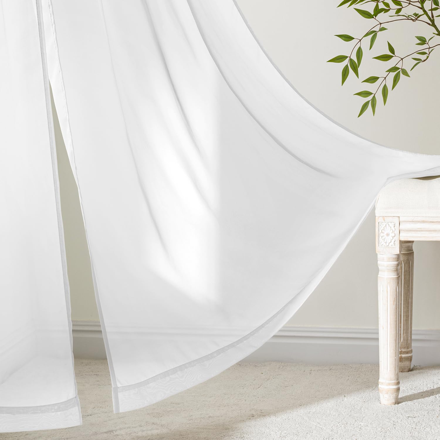 MIULEE White Sheer Curtains 90 Inches Long 4 Panels 42 x 90 Inches