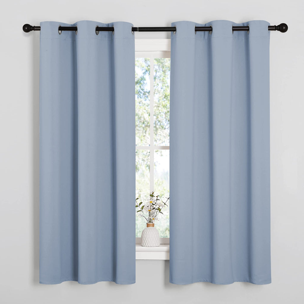 NICETOWN Vintage Blue Blackout Curtains 54 inches Length for Cafe, 2 Panels, 34" Wide, Thermal Insulated Decoration Drapes for Small Window