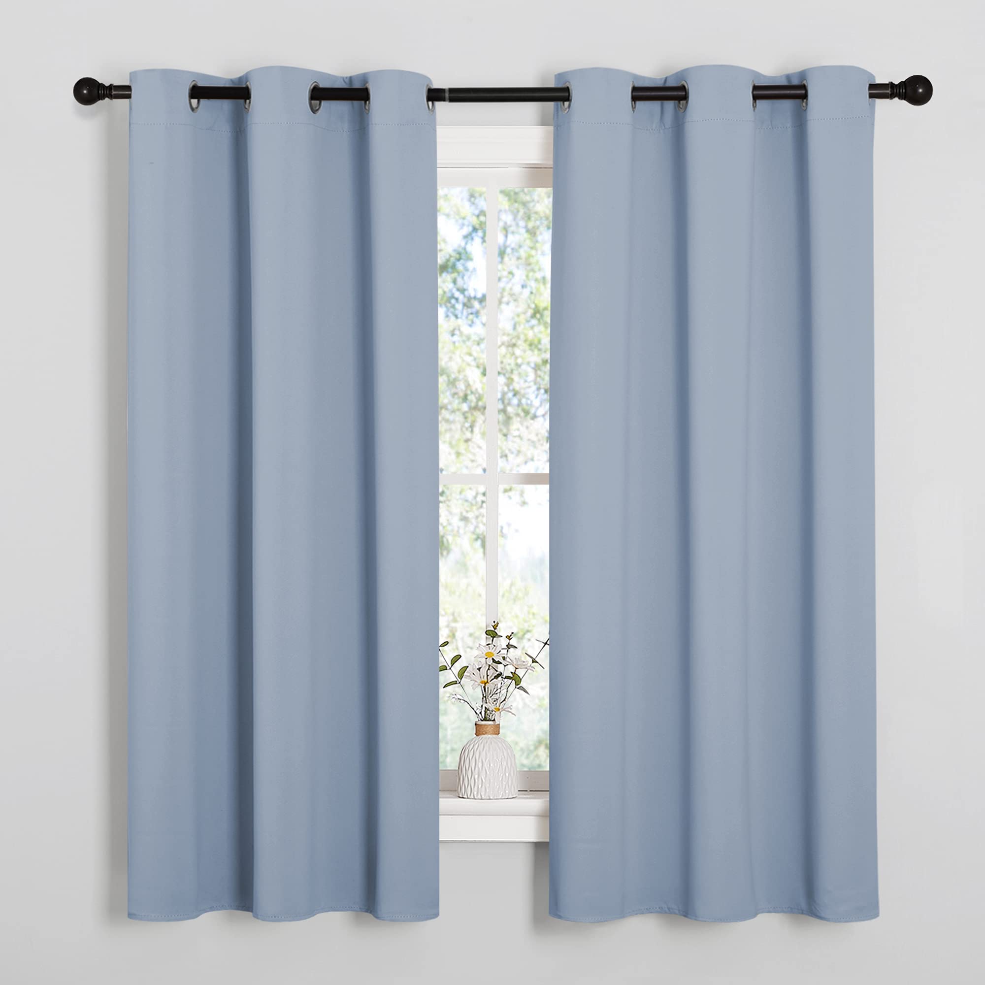 NICETOWN Vintage Blue Blackout Curtains 54 inches Length for Cafe, 2 Panels, 34" Wide, Thermal Insulated Decoration Drapes for Small Window