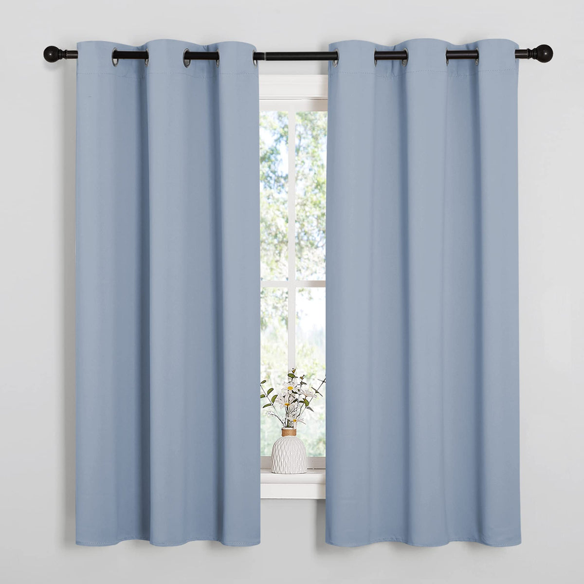 NICETOWN Bedroom Curtains Blackout Drapery Panels, Three Pass Microfiber Thermal Insulated Solid Ring Top Blackout Window Curtains/Drapes (Two Panels, 42 x 50 inches, Gray)