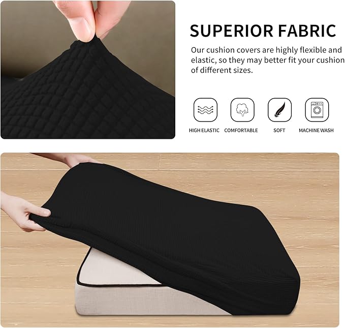 Easy-Going Stretch Individual Loveseat Couch Cushion Cover Sofa Cushion Furniture Protector Sofa slipcover Soft Flexibility with Elastic Bottom (2-Piece Loveseat Cushion Cover, Black)