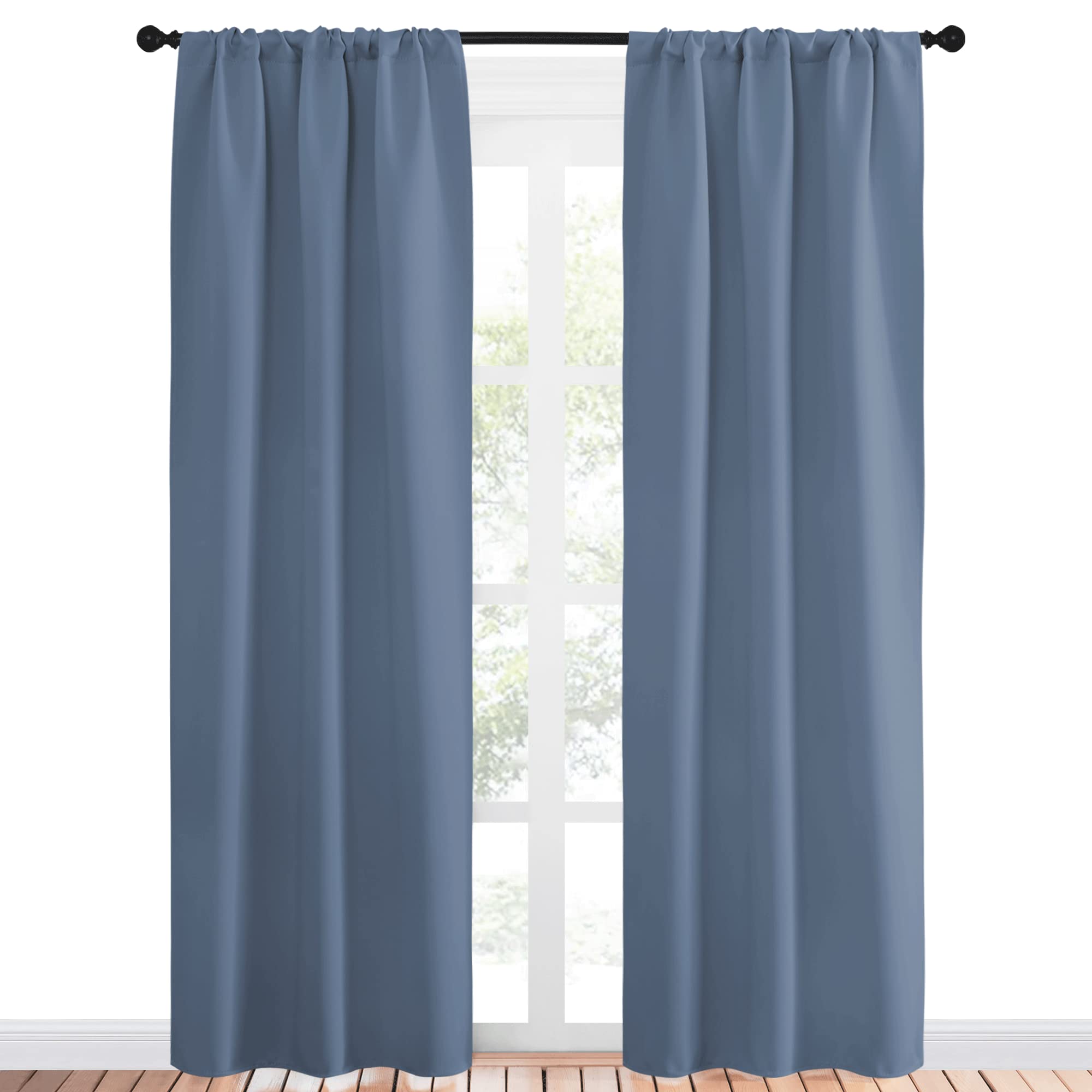 NICETOWN Blackout Curtains Window Draperies - Window Treatment Thermal Insulated Solid Room Darkening Drapes for Bedroom (Stone Blue, Set of 2 Panels, 34 by 84 inches Long)