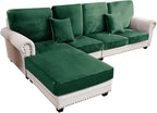 Couch Cover 4-Piece Elastic Velvet Couch Cushion Covers & Chaise Slipcovers for L-Shaped Sofas, Sofa Seat Covers Washable, Soft Cover for Couches (3 Seater + Chaise, Christmas Green)