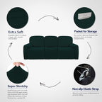 PureFit Super Stretch 3 Seats Recliner Sofa Couch Cover with Pocket – Non Slip Soft Sofa Slipcover, Washable Spandex Reclining Furniture Protector for Kids, Pets (Recliner Sofa, Deep Teal)