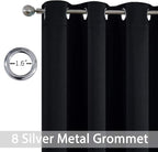 Yakamok Blackout Curtains Room Darkening Thermal Insulated Grommet top Window Curtains for Living Room, 52 x 108 Inch, Black, Set of 2