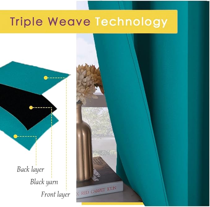 NICETOWN Room Darkening Curtains 60 inch Length 2 Panels, Peacock Teal, 2 Pieces, W42, Thermal Insulated Grommet Blackout Curtains for Modern Casual Elegant Bedroom Kids Room Theme Decoration