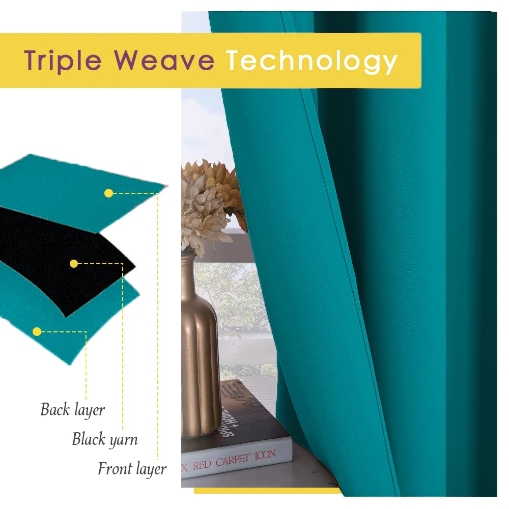 NICETOWN Room Darkening Curtains 60 inch Length 2 Panels, Peacock Teal, 2 Pieces, W42, Thermal Insulated Grommet Blackout Curtains for Modern Casual Elegant Bedroom Kids Room Theme Decoration