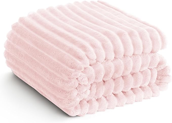 HIMEET Pink Queen Size Blanket for Bed, 300GSM Ribbed Fleece, 90 x 90 in