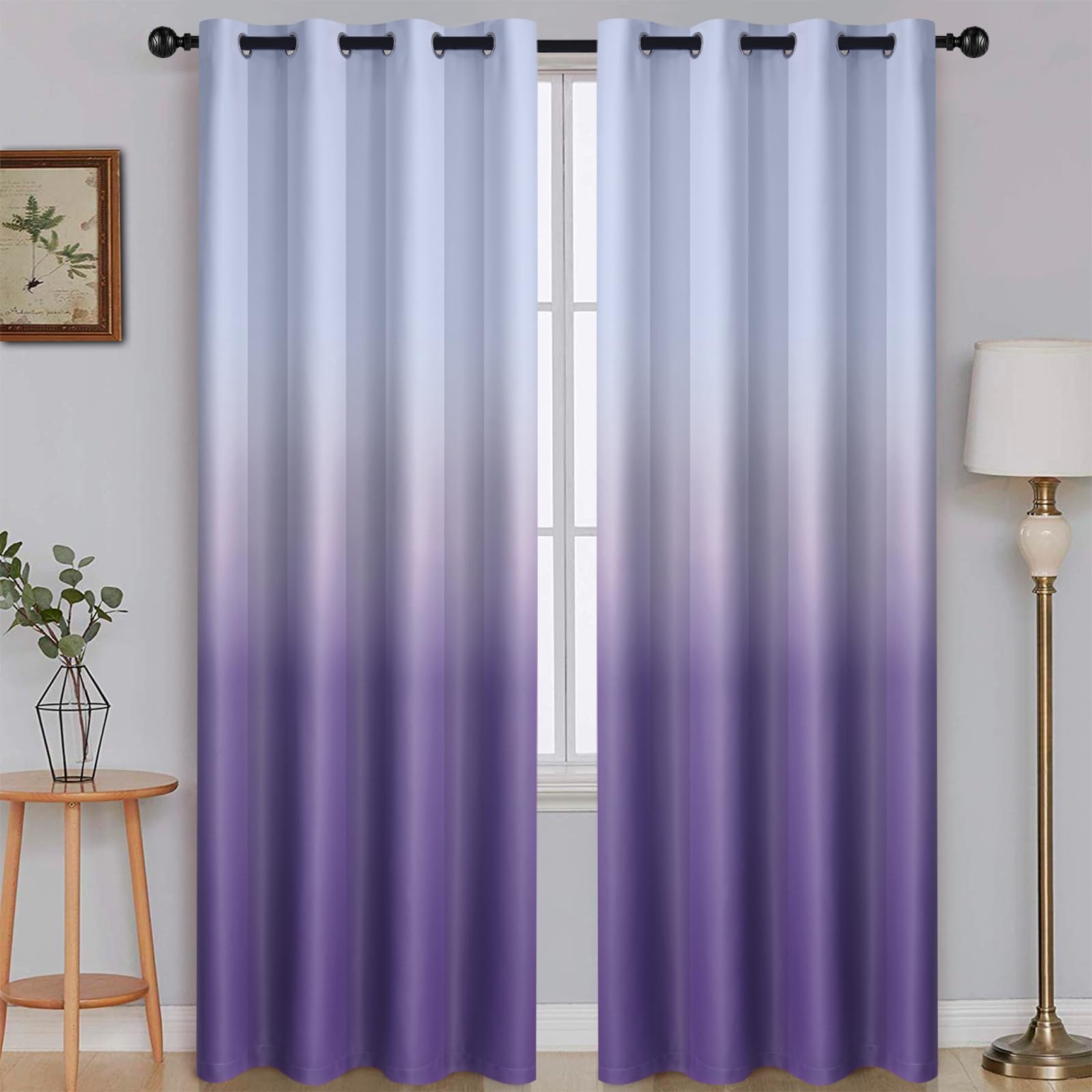SimpleHome Ombre Gradient Purple White to Gray Curtains for Bedroom,52Wx84L
