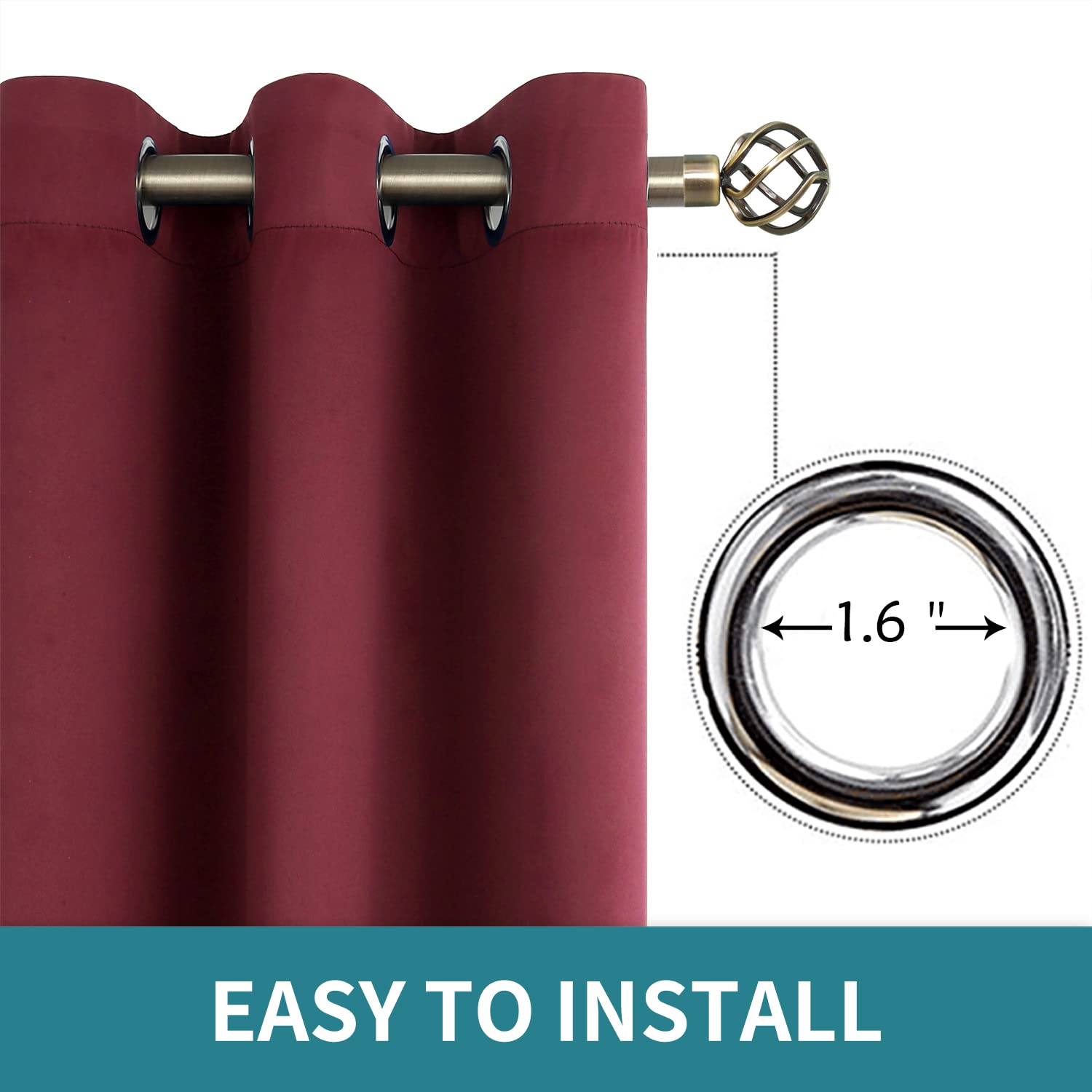 BGment Burgundy Blackout Curtains for Bedroom 63 Inch Long - 2 Panels