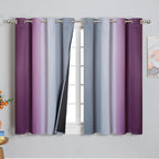 Purple and Grey Blackout Curtains 45 Inches Long,Ombre and Wavy Line Pattern 100% Blackout Curtains for Bedroom,Full Light Blocking Grommet Thermal Insulated Drapes for Kids Room, 52x45 Inch, 2 Panels