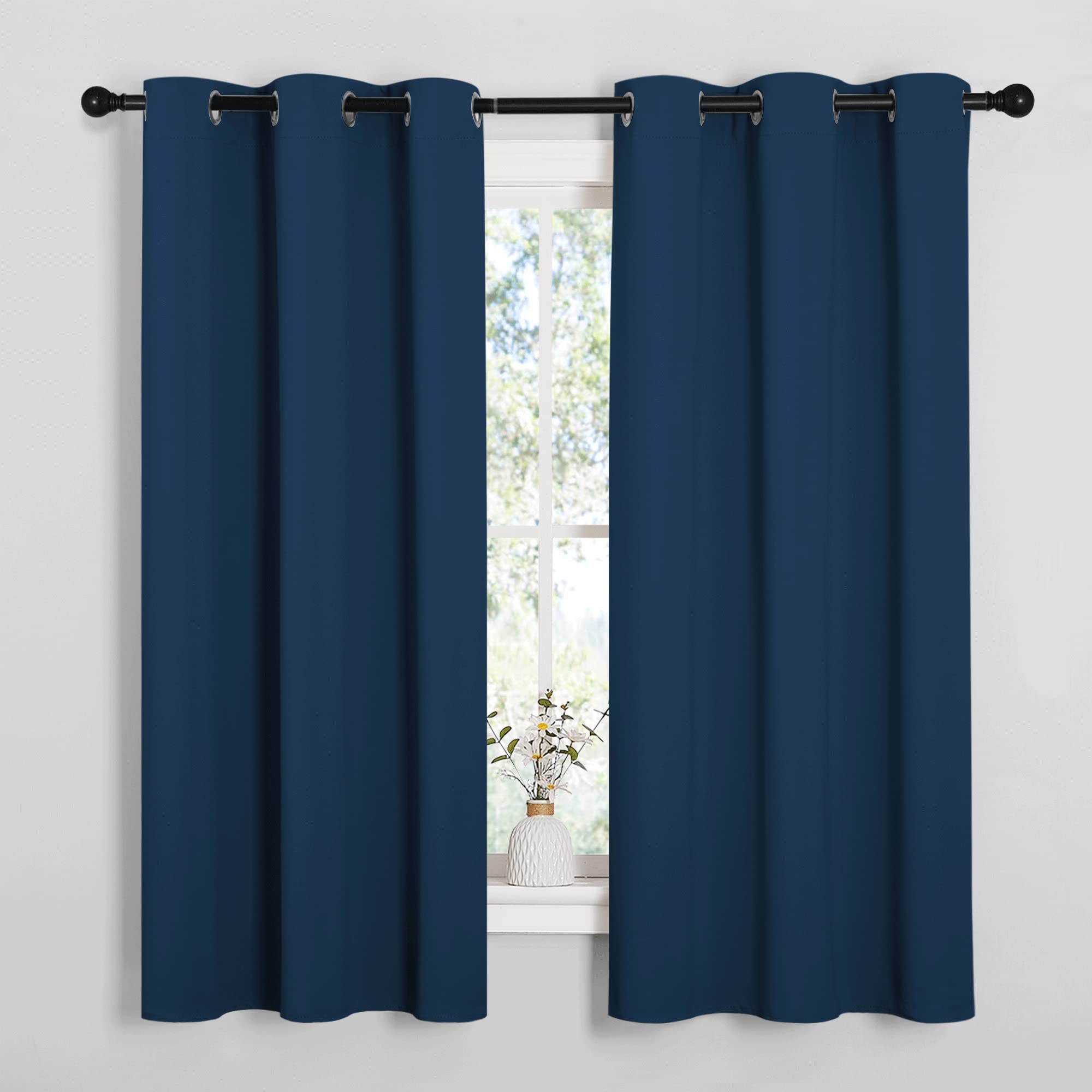 NICETOWN Room Darkening Curtains for Kitchen, Moroccan Blue, Set of 2, 42 inches Wide by 50 inches Long, Window Treatment Thermal Insulated Solid Grommet Room Darkening Curtains/Drapes for Bedroom