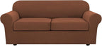 H.VERSAILTEX 3 Piece Stretch Sofa Covers for 2 Cushion Sofa Couch Covers for Living Room Sofa Slipcovers (Base Cover Plus 2 Seat Cushion Covers) Thicker Jacquard Fabric(Large Sofa, Caramel)