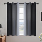Yakamok Room Darkening Ombre Curtains 45 Inch Length, Black and Greyish White Thermal Insulated Gradient Color Curtains,Light Blocking Grommet Window Drapes for Bedroom,42 Inch Width,2 Panels