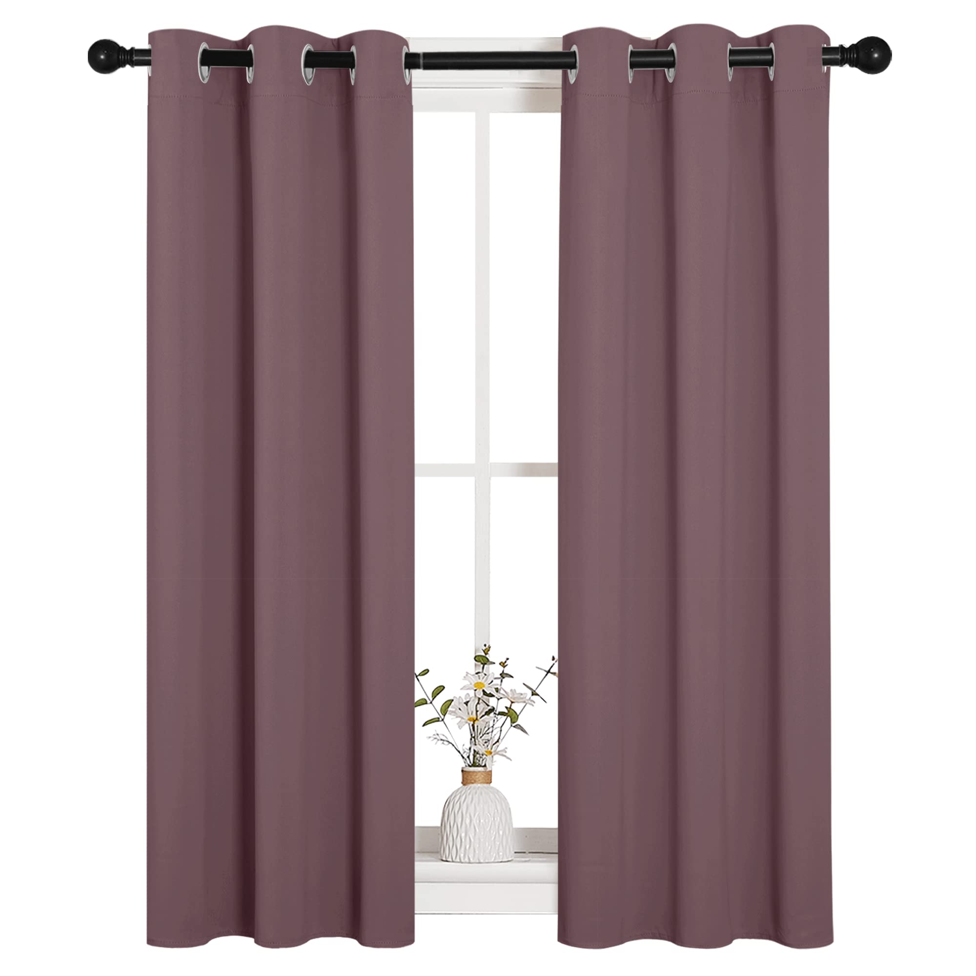 NICETOWN Bedroom Curtain Panels Blackout Draperies, 1 Pair, 29 by 45 inches, Dry Rose, Thermal Insulated Solid Grommet Blackout Curtains/Drapes