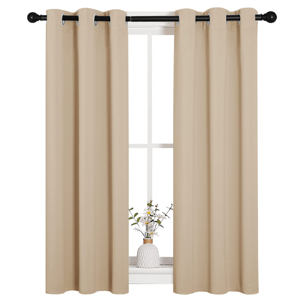 NICETOWN Room Darkening Curtain Panels for Loft, Biscotti Beige, 2 Panels, W29 x L40 -Inch, Thermal Insulated Grommet Room Darkening Draperies/Drapes for Window