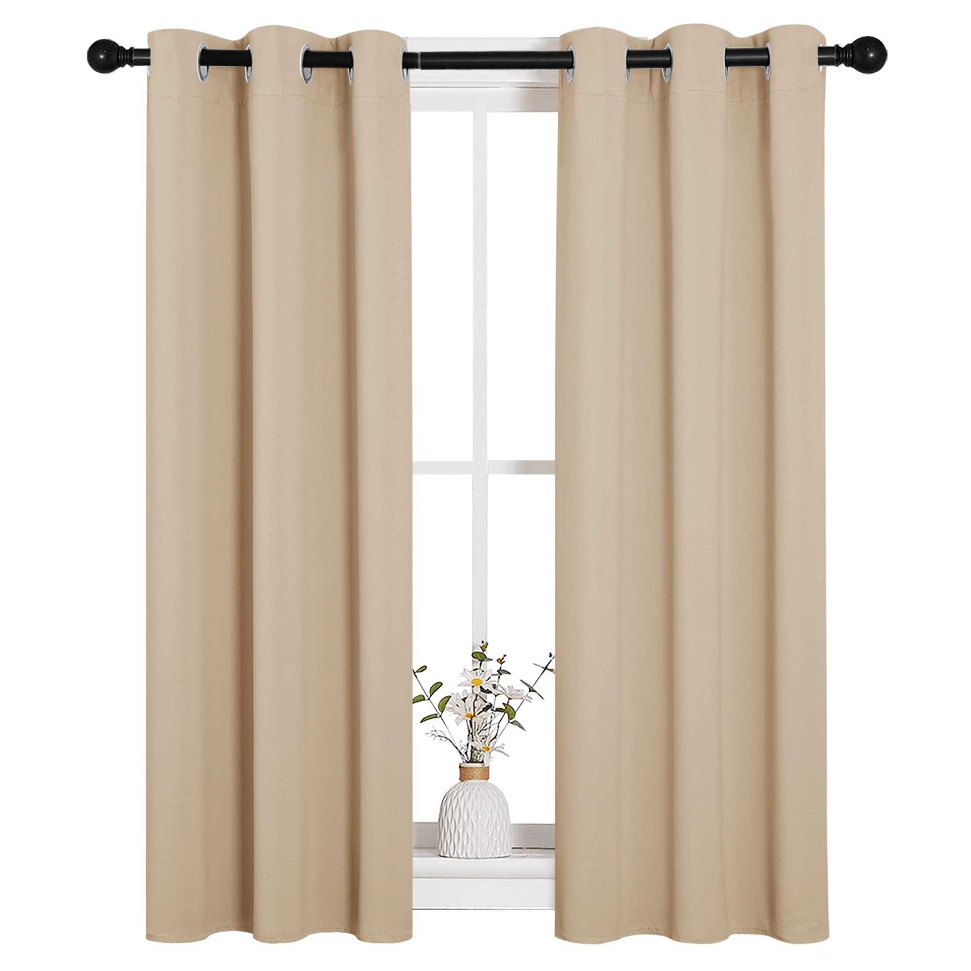 NICETOWN Room Darkening Curtain Panels for Loft, Biscotti Beige, 2 Panels, W29 x L40 -Inch, Thermal Insulated Grommet Room Darkening Draperies/Drapes for Window