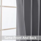 Yakamok Blackout Curtains Room Darkening Thermal Insulated Window Panels,Solid Grommet Top Drapes for Bedroom/Living Room(52Wx90L, Grey, 2 Panels)
