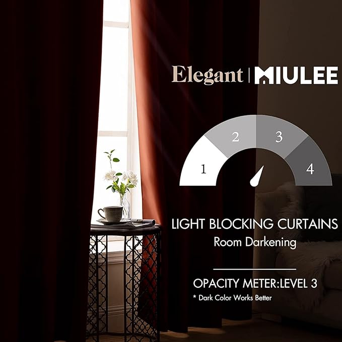 MIULEE Room Darkening Curtains Thermal Insulated Rust Terracotta Drapes Window Treatment Grommet Top Light Blocking Blackout Curtain for Fall Living Room/Bedroom 2 Panels 52 x 96 inch Burnt Orange