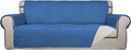 PureFit Reversible Quilted Sofa Cover, Water Resistant Slipcover Furniture Protector, Washable Couch Cover with Non Slip Foam and Elastic Straps for Kids, Dogs, Pets (X Large, Blue/Ivory)