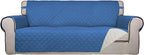 PureFit Reversible Quilted Sofa Cover, Water Resistant Slipcover Furniture Protector, Washable Couch Cover with Non Slip Foam and Elastic Straps for Kids, Dogs, Pets (X Large, Blue/Ivory)