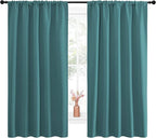 NICETOWN Kitchen Window Curtain Set - Window Treatment Thermal Insulated Solid Room Darkening Rod Pocket Drapes for Bedroom (Sea Teal, Set of 2, 52 by 63 inches Long)