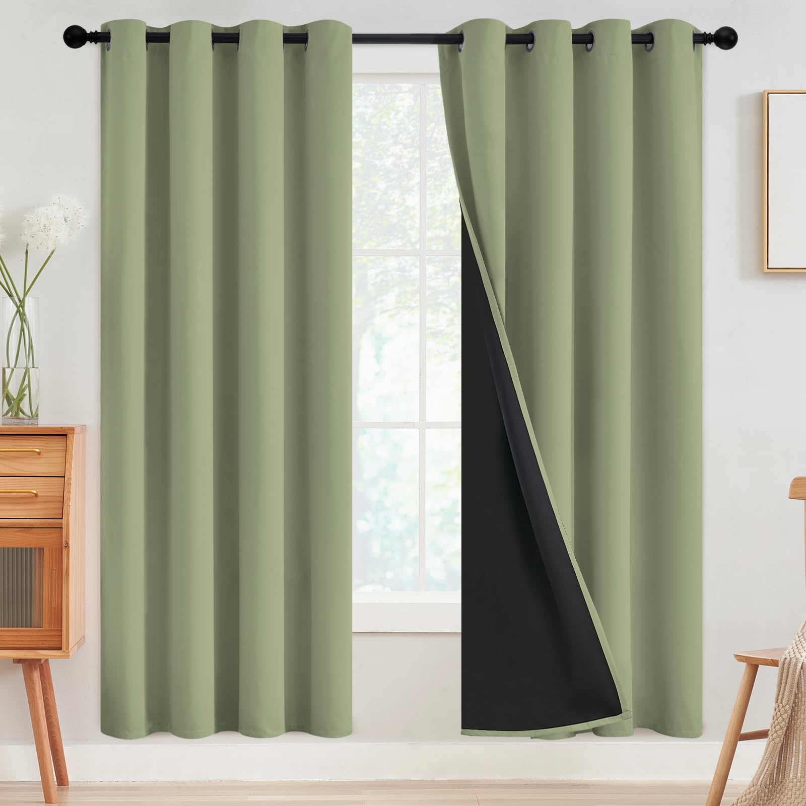 SimpleHome Sage 100% Blackout Curtains Room Darkening Living Room 72 Inch