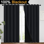 Yakamok 100% Blackout Curtains for Bedroom, 2 Thick Layers Thermal Insulated Grommet Total Blackout Drapes with Black Liner for Living Room (62Wx96L,Black, 2 Panels)