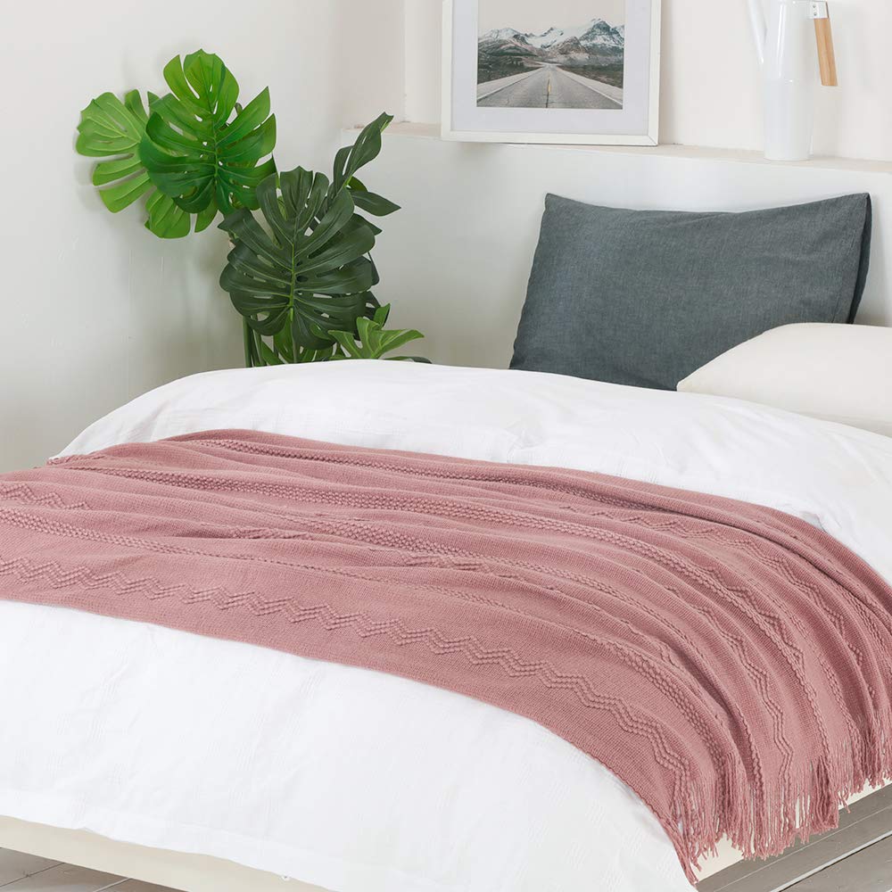 BOURINA Coral Pink Throw Blanket 60x80 Inch Knitted Soft Throw Sofa Blanket