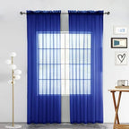 SpaceDresser Sheer Voile Window Treatment Rod Pocket Curtain Panels for Kitchen Bedroom Living Room Drapes Sunlight Filtering Privacy Semi Home Decor Assorted Colors Sizes (Sapphire, 52 W x 90 L)