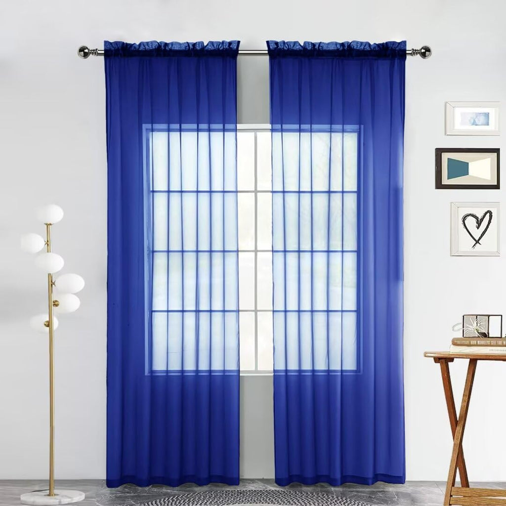 SpaceDresser Sheer Voile Window Treatment Rod Pocket Curtain Panels for Kitchen Bedroom Living Room Drapes Sunlight Filtering Privacy Semi Home Decor Assorted Colors Sizes (Sapphire, 52 W x 84 L)