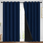 Yakamok Navy Blue 100% Blackout Curtains Energy Saving Thermal Insulated 2 Thick Layers Completely Blackout Drapes with Black Liner for Bedroom (70Wx84L, Navy Blue, 2 Panels)