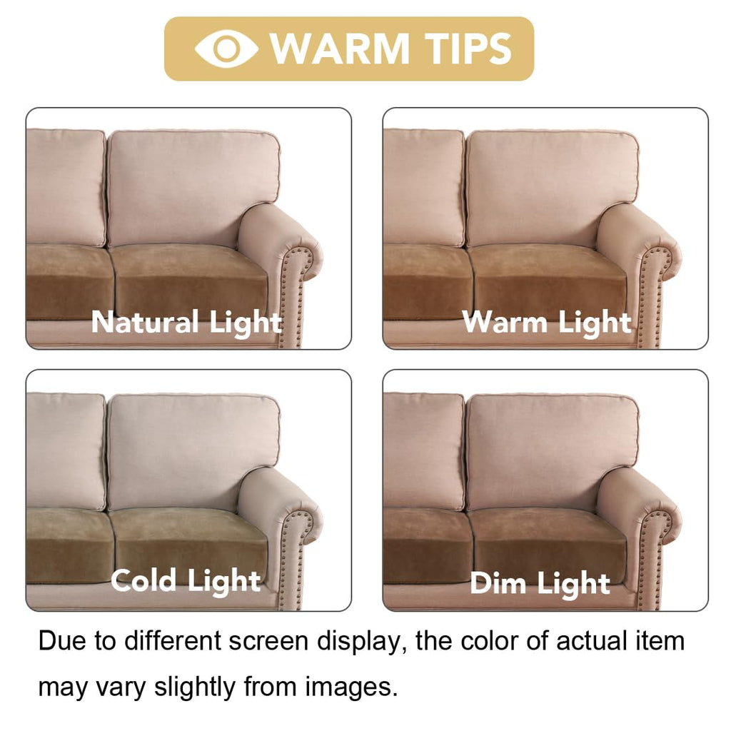 H.VERSAILTEX Velvet Stretch Couch Cushion Cover Plush Cushion Slipcover for Chair Loveseat Sofa Cushion Furniture Protector Seat Cushion Sofa Cover (3 Piece Sofa Cushion Covers, Camel)