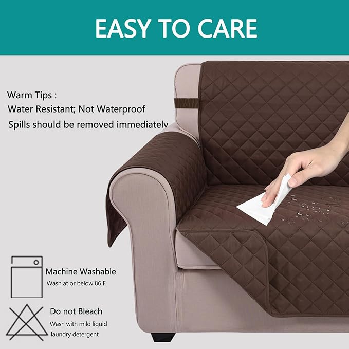 U-NICE HOME Loveseat Sofa Cover Reversible Couch Covers for 2 Cushion Couch for Dogs Furniture Protector Cover with Elastic Straps Water Resistant(Loveseat Small, Chocolate/Chocolate)