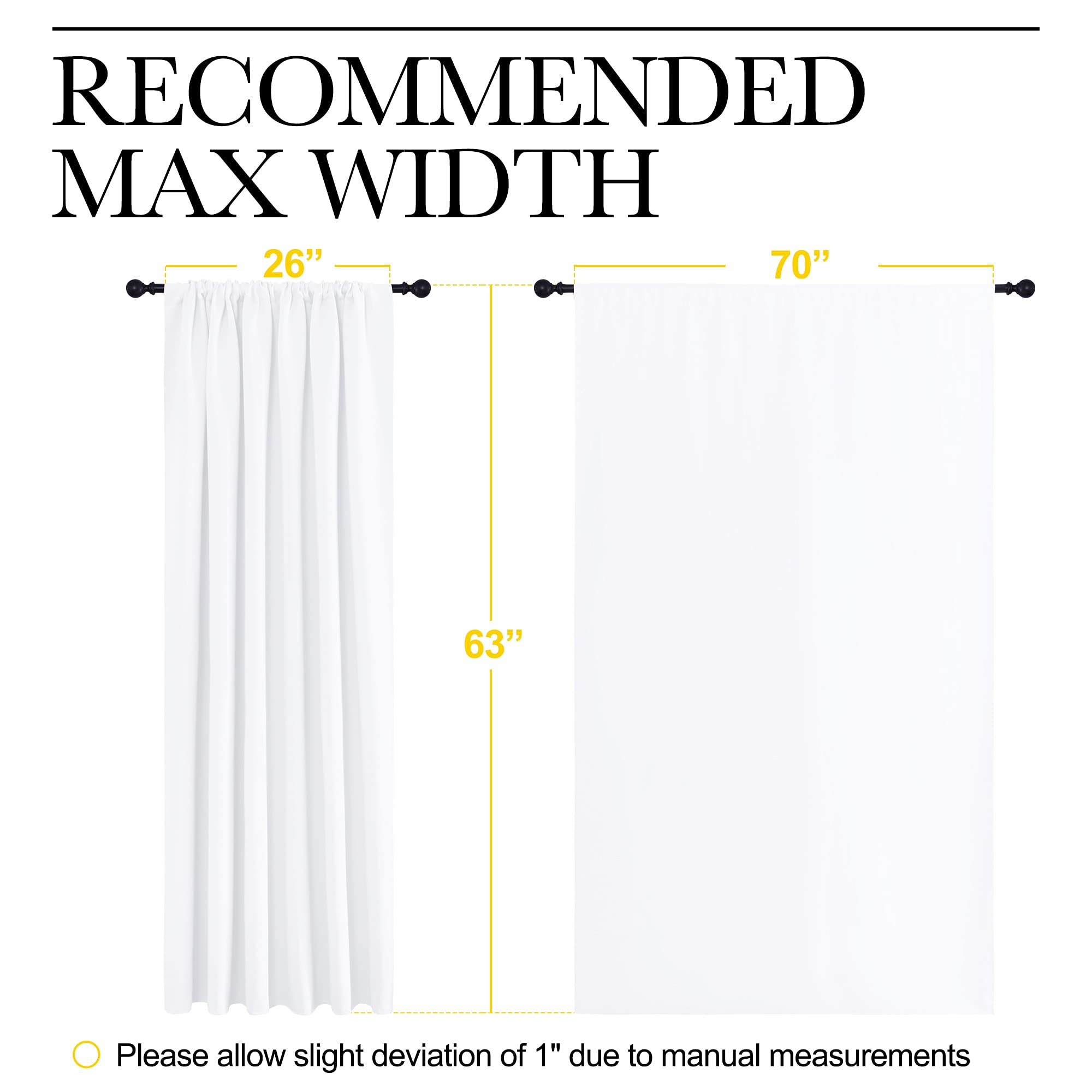 NICETOWN White Curtains, 50% Light Blocking Curtain Panels for Bedroom, Home Decoration Easy-Care Solid Rod Pocket Draperies/Drapes, Window Covering for Kitchen (2 Panels, 70 by 63, White)
