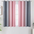 Pink and Grey Blackout Curtains 45 inches Long,Ombre Full Room Darkening Window Curtains for Living Room,Grommet Thermal Insulated Drapes,Light Blocking Curtains for Girls Bedroom,52x45 Inch, 2 Panels