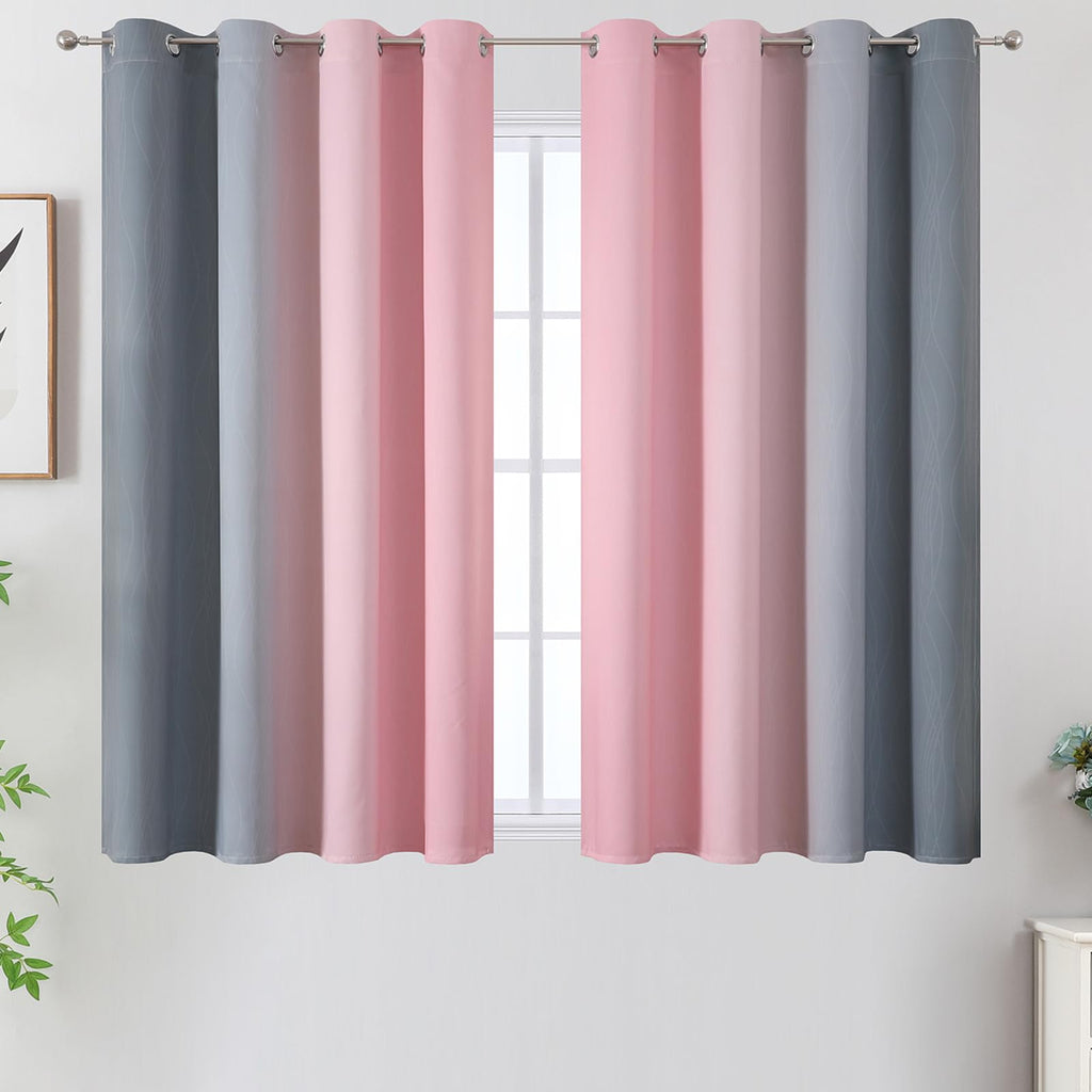 Pink and Grey Ombre Blackout Curtains for Bedroom 45 Inch Long 2 Panels