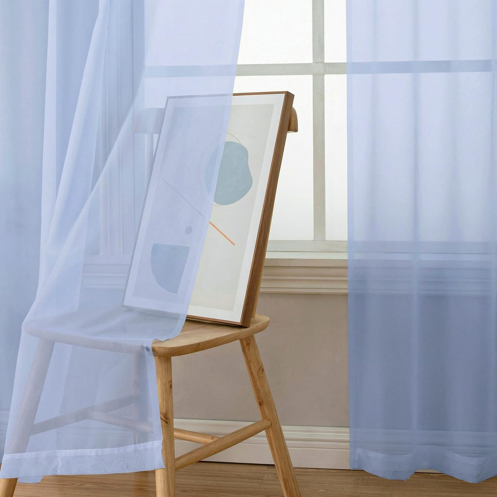 OWENIE Sheer Curtains 72 Inches Long 2 Panels Set, Modern Light Filtering Sheer Curtain Rod Pocket Clear Drapes for Window Sliding Door, Demin, 2 Pcs Each 42 x 72 Inch