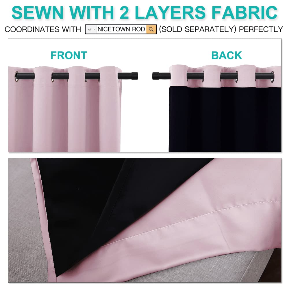 NICETOWN 100% Blackout Window Panel Curtains, Full Light Blocking Drapes with Black Liner for Nursery, 72 inches Drop Thermal Insulated Draperies (Lavender Pink, 2 Pieces, 52 inches Wide Per Panel)