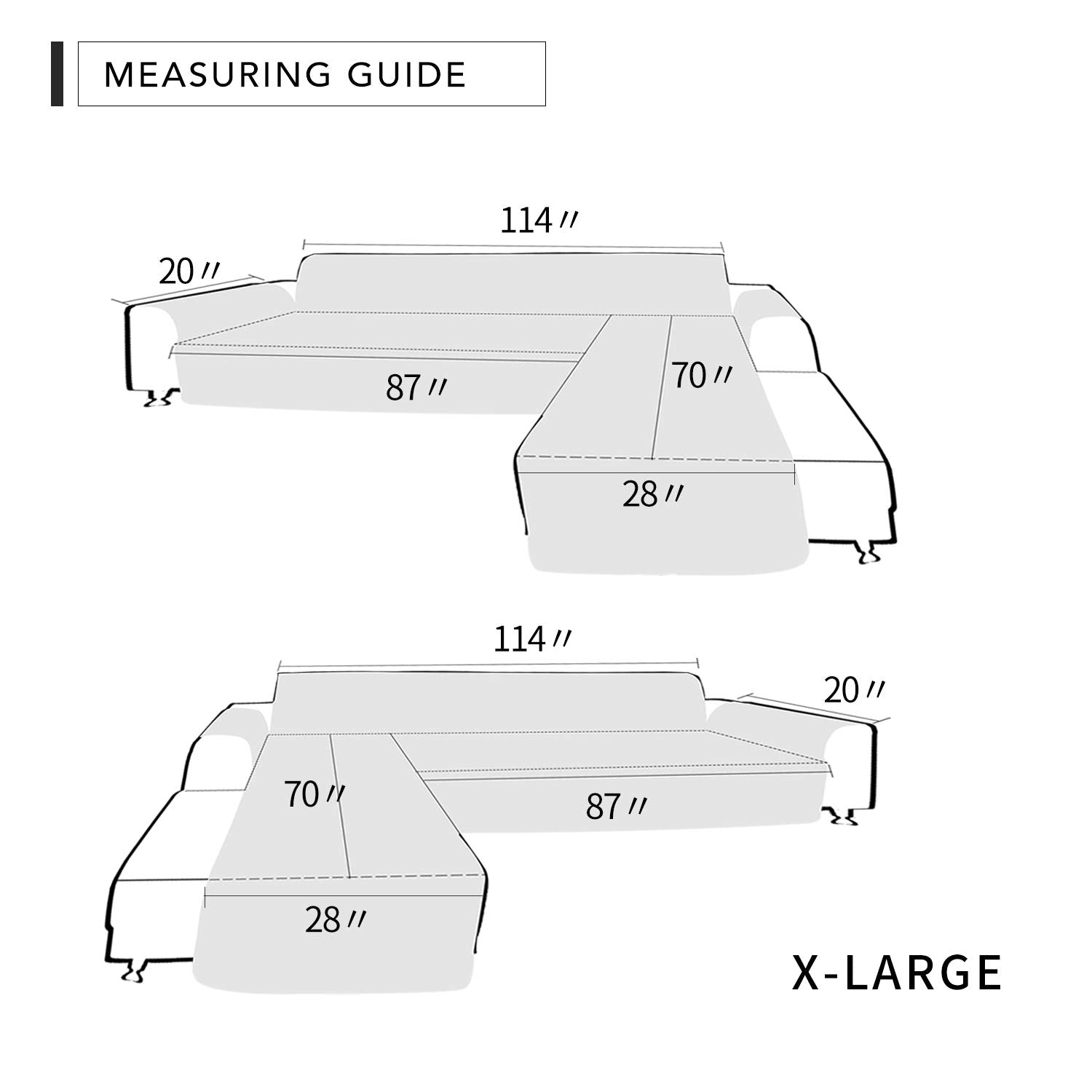 Easy-Going Sofa Slipcover L Shape Sofa Cover Sectional Couch Cover Furniture Protector Mat for Pets Dog Cat (X-Large,Gray/Gray)